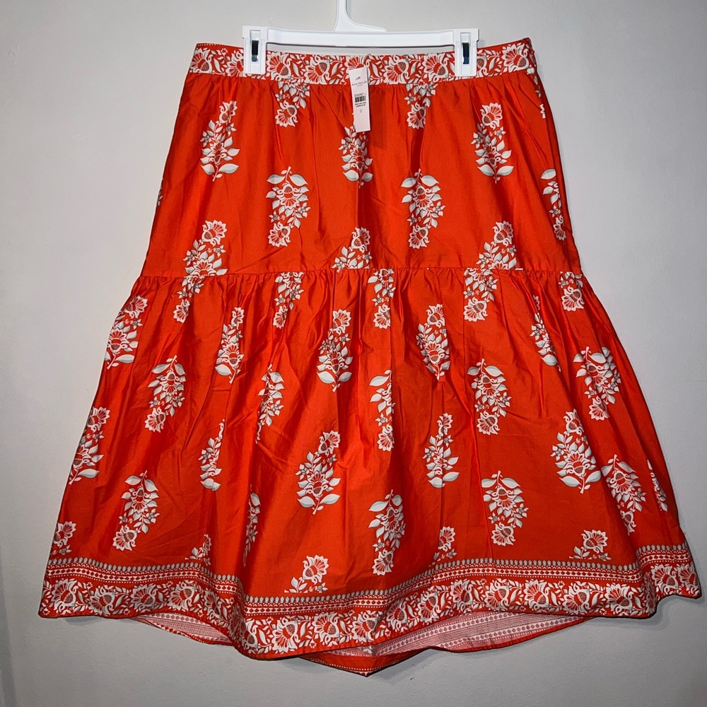Ann Taylor Factory Orange Floral Tiered Midi Skirt